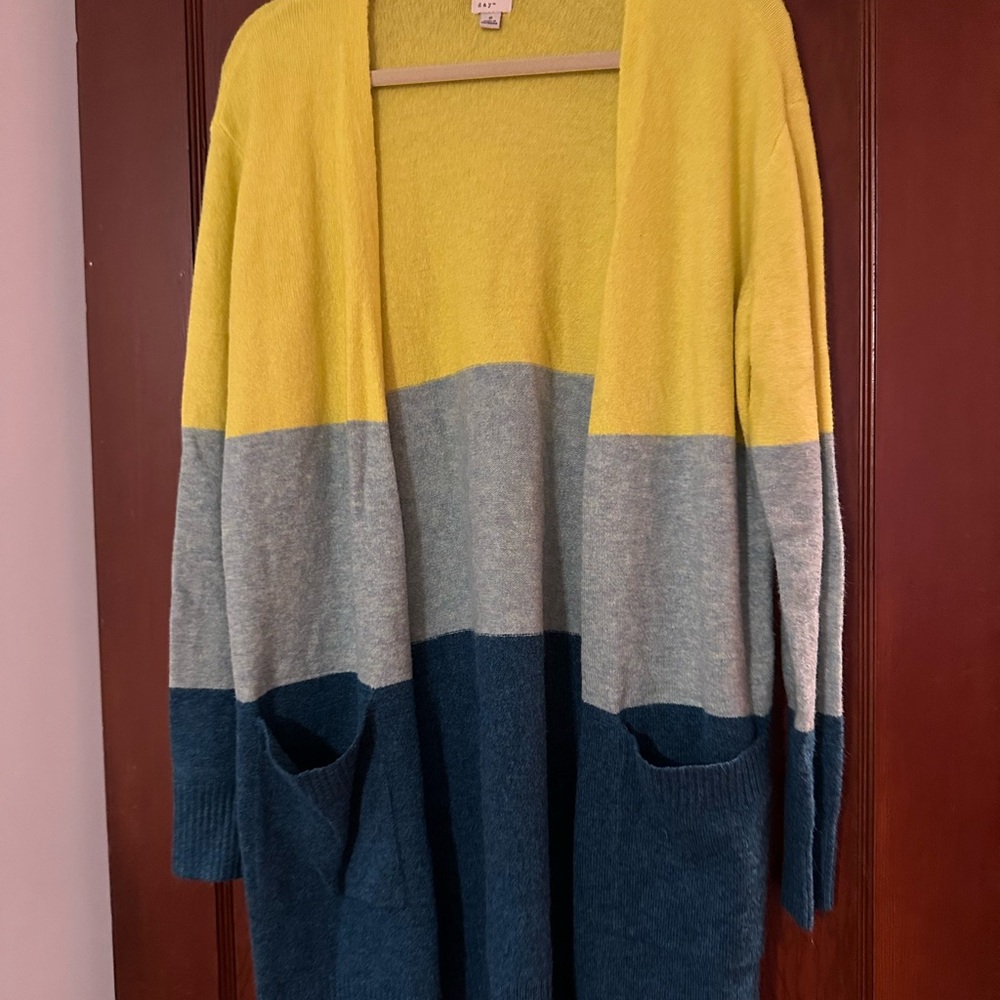 A New Day Yellow and Gray Colorblock Cardigan Sweater
